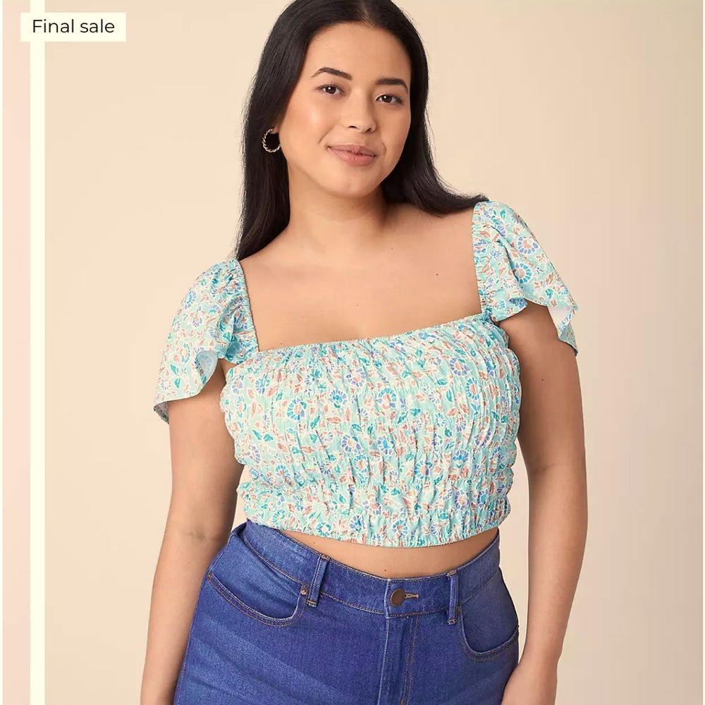 Lane Bryant - Fitted Crop Smocked-Bodice Top